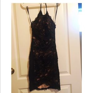 Bebe, black lace nude, stretch mini dress. Sz xxs